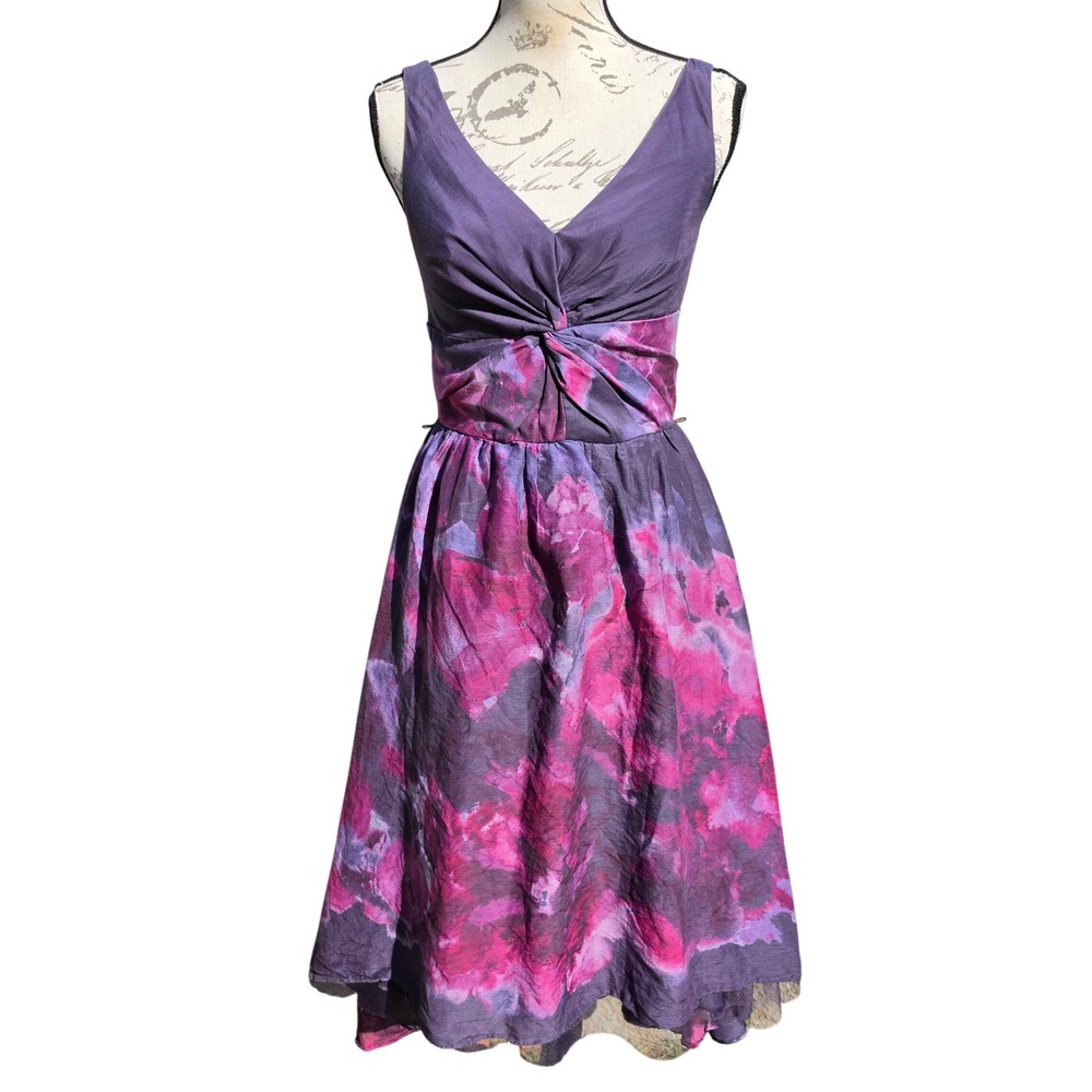 Lela Rose Neiman Marcus Target Floral Silk Blend High-Low Dress Purple Size 4 - Picture 3 of 11